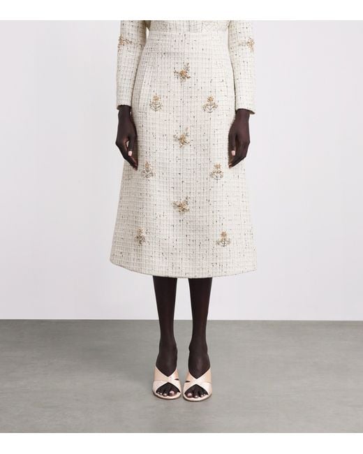 Huishan Zhang White Tweed Evelina Midi Skirt