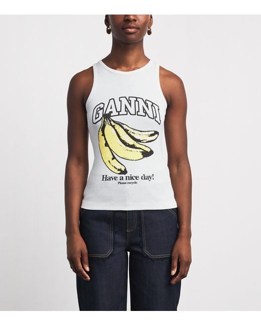 Ganni White Organic Cotton Graphic Tank Top