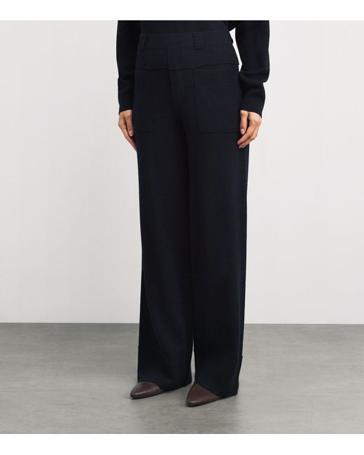 Allude Blue Wool-Cashmere Straight Trousers