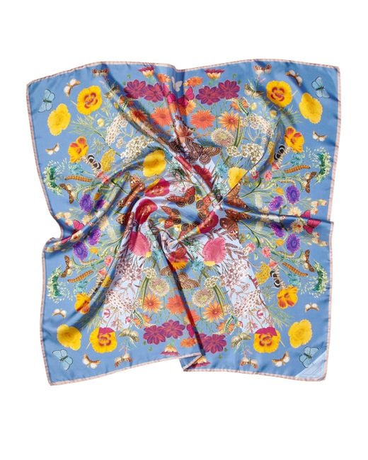 Aspinal Blue Botanical 'A' Silk Scarf