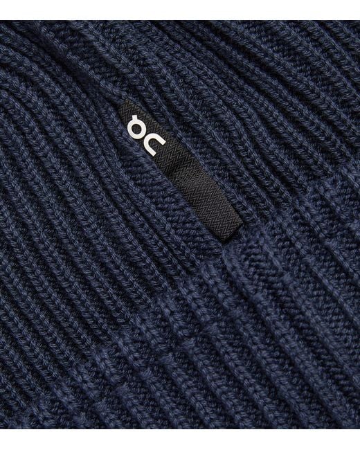 On Shoes Blue Ribbed Beanie for men
