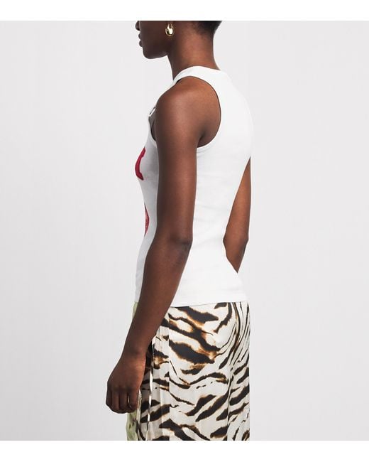 Ganni White Organic Cotton Graphic Tank Top