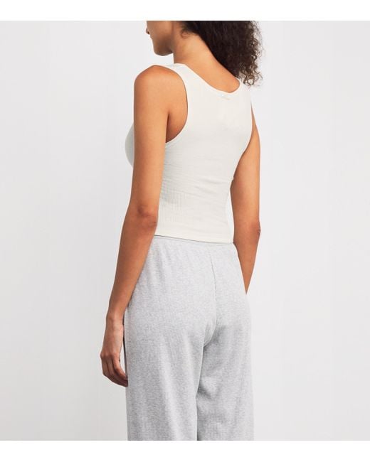 Skims White Cotton Ribbed Cropped Tank Top