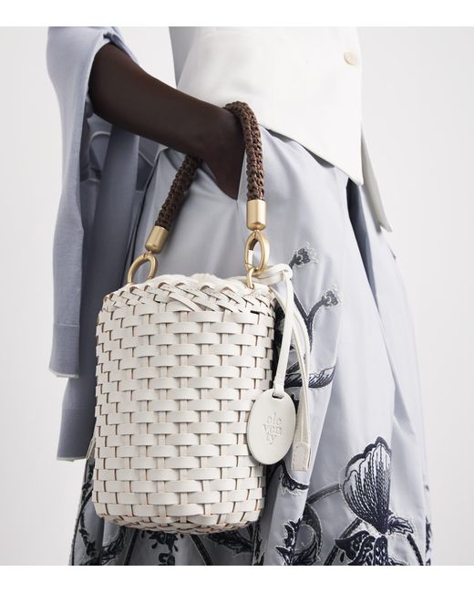 Eleventy White Leather Woven Bucket Bag
