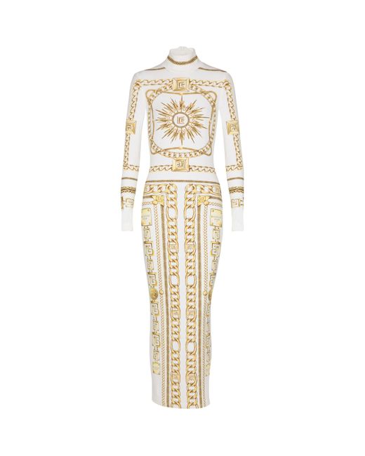 Balmain Metallic Jersey Chain Print Maxi Dress