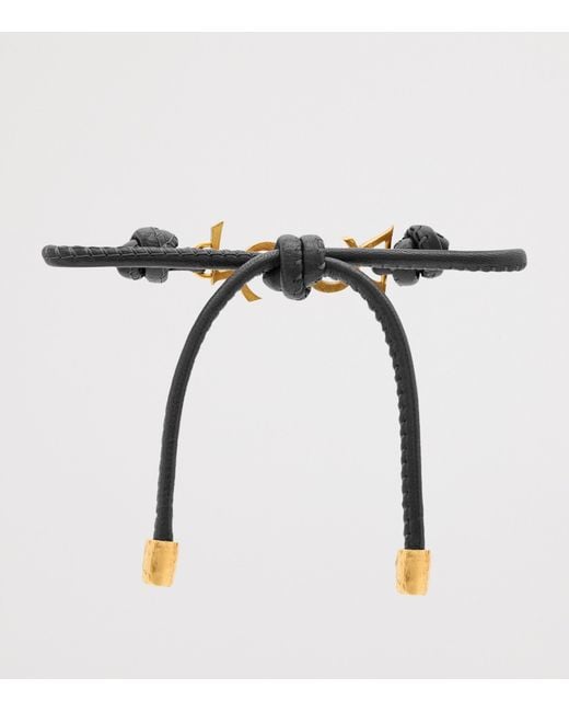 Saint Laurent Black Leather Cassandre Bracelet