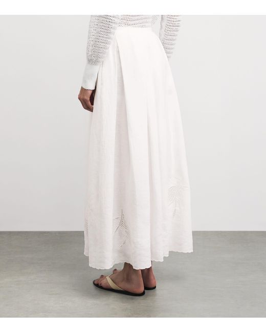 Lafayette 148 New York White Organic Linen Broderie Anglaise Maxi Skirt