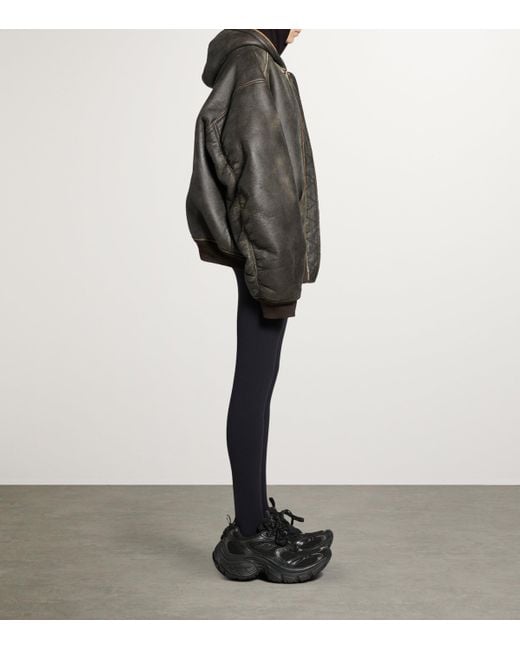 Balenciaga Oversized Hooded Leather Jacket in Gray | Lyst