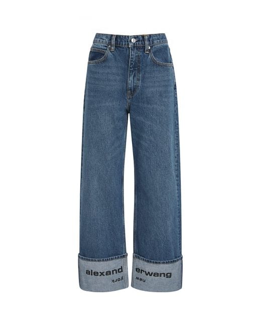 Alexander Wang Blue Logo Embroidered Mid-Rise Jeans