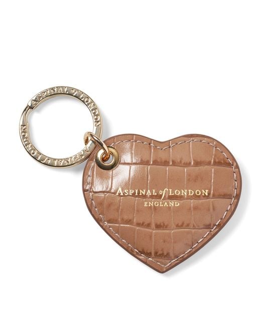 Aspinal White Small Leather Croc-Embossed Heart Keyring
