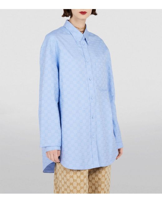 Gucci Blue Cotton Gg Supreme Shirt