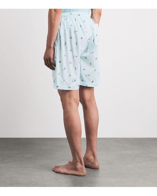 Derek Rose Blue Cotton Printed Ledbury Lounge Shorts for men