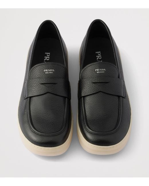 Prada Black Leather Logo Loafers for men