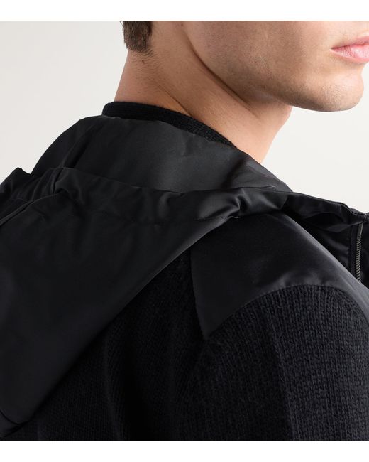 Prada Black Wool-Cashmere-Sleeve Zip-Up Hoodie for men