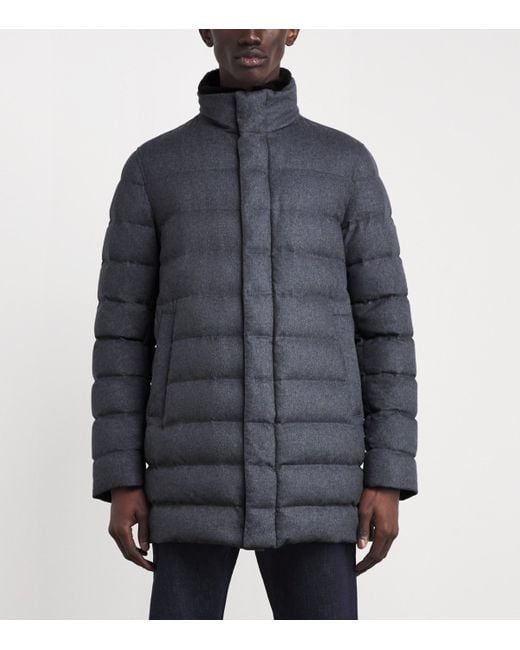 Herno Blue Cashmere-Silk Down Puffer Car Coat for men