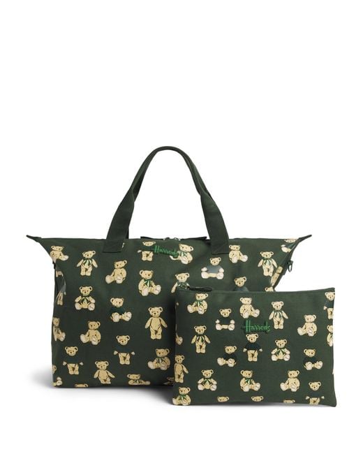 Harrods Green Henry Bear Packable Overnight Tote Bag