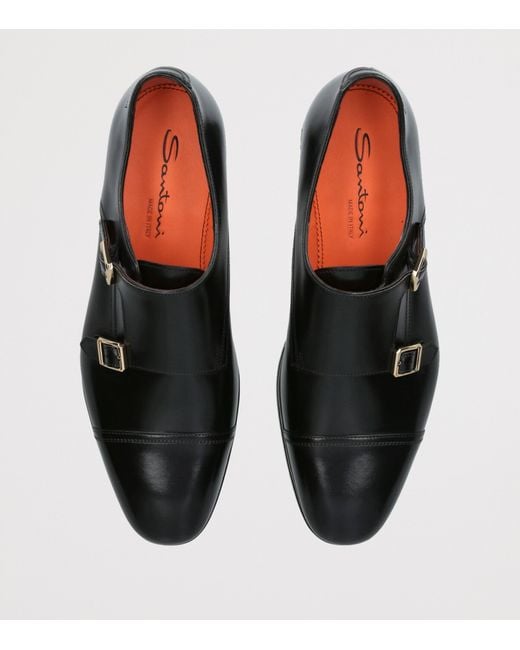 Santoni Black Leather Adrian Blake Monk Shoes for men