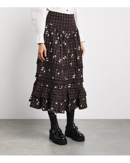 Ganni Black Organic Cotton Printed Midi Skirt