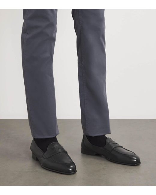 Brioni Black Leather Appia Loafers for men