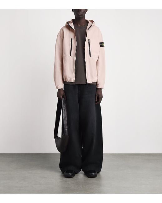Stone Island Pink Organic Cotton Ripstop Hooded Overshirt for men