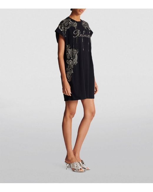 Balmain Embellished T shirt Dress in Black Lyst