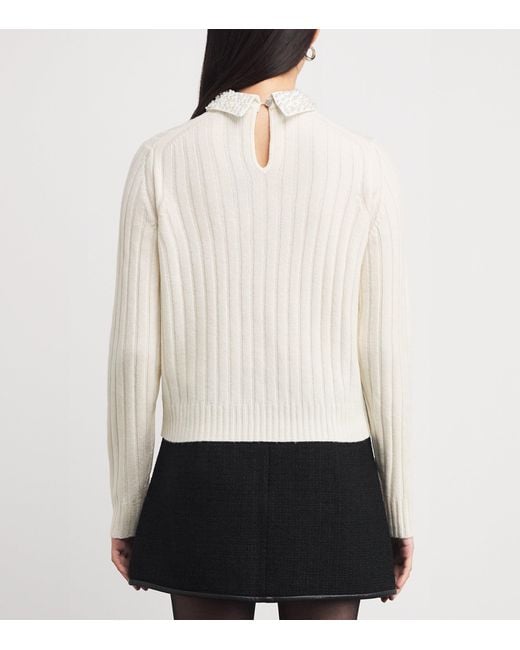 Maje White Wool-Blend Pearl-Collar Sweater