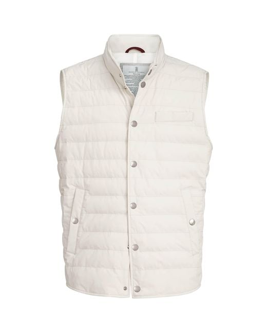 Brunello Cucinelli White Bonded Taffeta Down Gilet for men