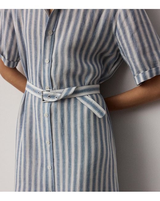 Ralph Lauren Blue Alternating Lines Umbrella Linen Dress