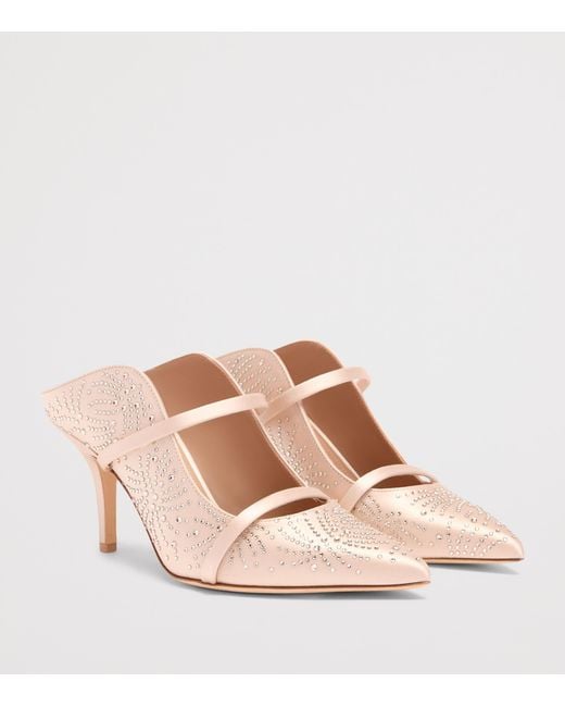 Malone Souliers Pink Satin Crystal-Embellished Maureen Heeled Mules 70