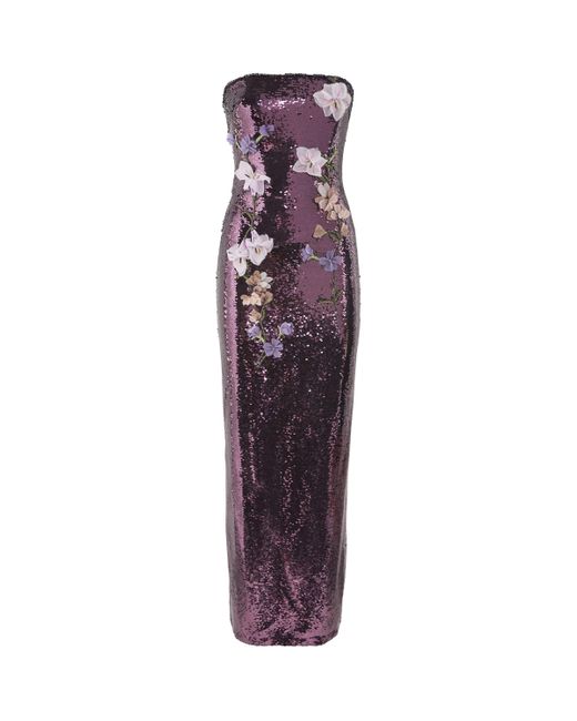 Monique Lhuillier Purple Sequin Floral Column Gown