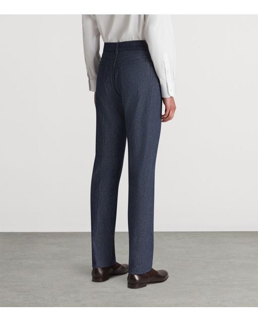 Dunhill Blue Wool-Blend Denim Trousers for men
