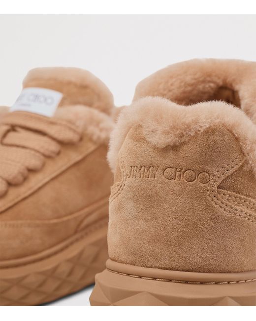 Jimmy Choo Brown Diamond Maxi Retro Suede-Shearling Sneakers