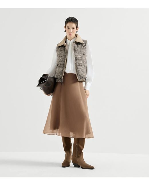 Brunello Cucinelli Brown Silk Midi Skirt