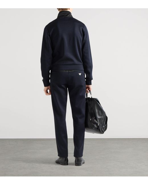 Prada Blue Cotton-Blend Fleece Bomber Jacket for men