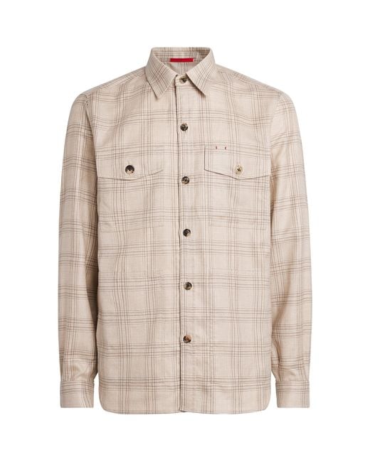 Isaia Natural Cashmere-Linen Check Overshirt for men