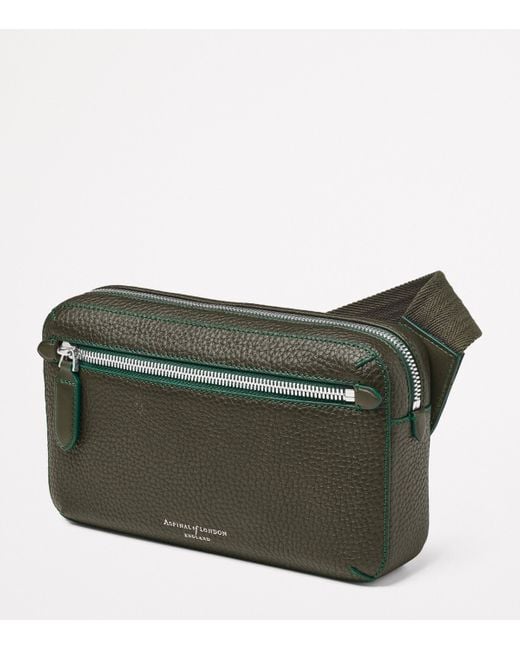 Aspinal Green Leather Reporter Compact Belt Bag for men