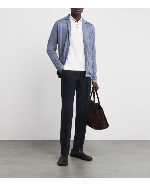 FIORONI CASHMERE Blue Virgin Wool Drawstring Trousers for men