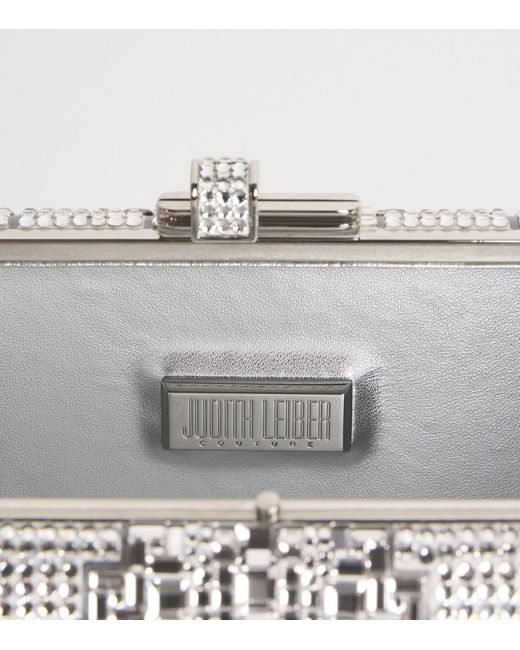 Judith Leiber White Crystal Lattice Slim Slide Clutch Bag