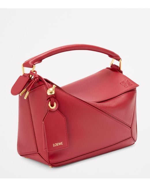 Loewe Red Small Leather Featherlight Puzzle Top-Handle Bag