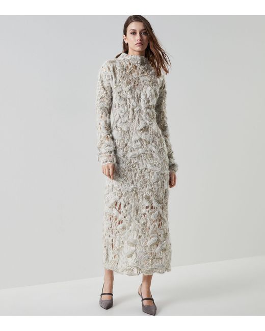 Brunello Cucinelli Gray Mohair-blend Dazzling Leaves Dress