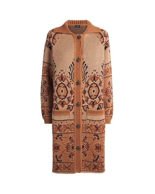 Etro Brown Wool-Blend Longline Cardigan