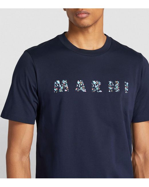 Marni Blue Patterned Logo T-shirt for men