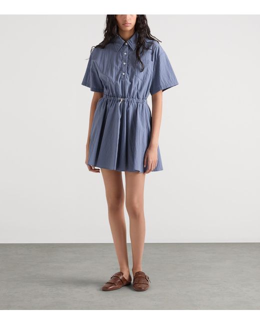 Prada Blue Cotton-Blend Technical Mini Dress