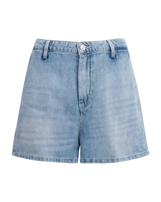 7 For All Mankind Blue Cotton-Linen Mid-Rise Shorts