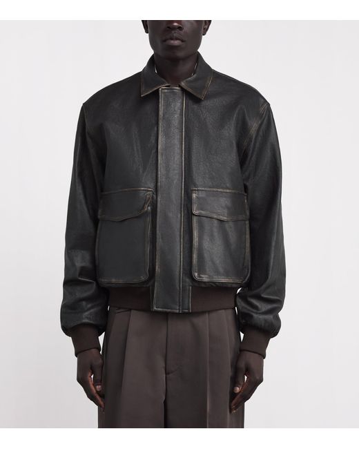 LE17SEPTEMBRE Black Leather Bomber Jacket for men