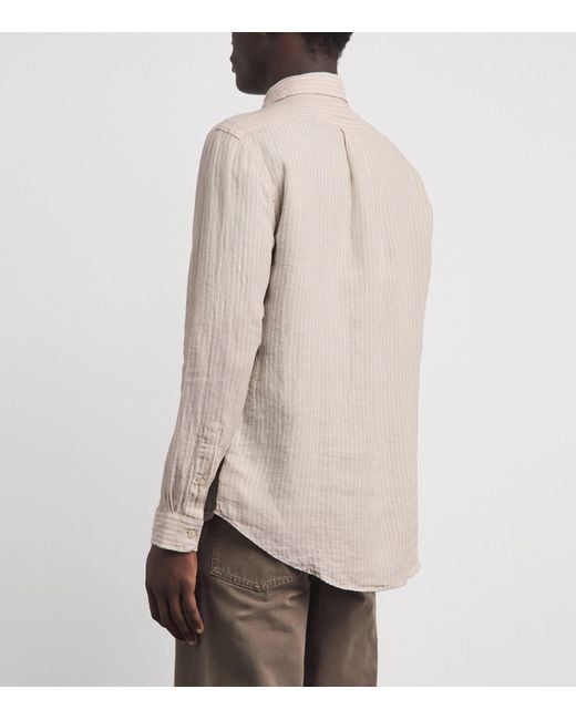 Polo Ralph Lauren Gray Linen Custom-Fit Stripe Shirt for men