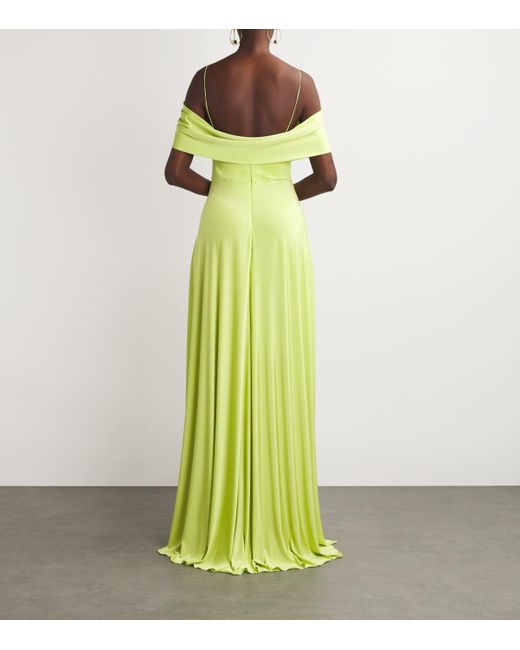 Sandra Mansour Green Draped Luminous Linger Gown