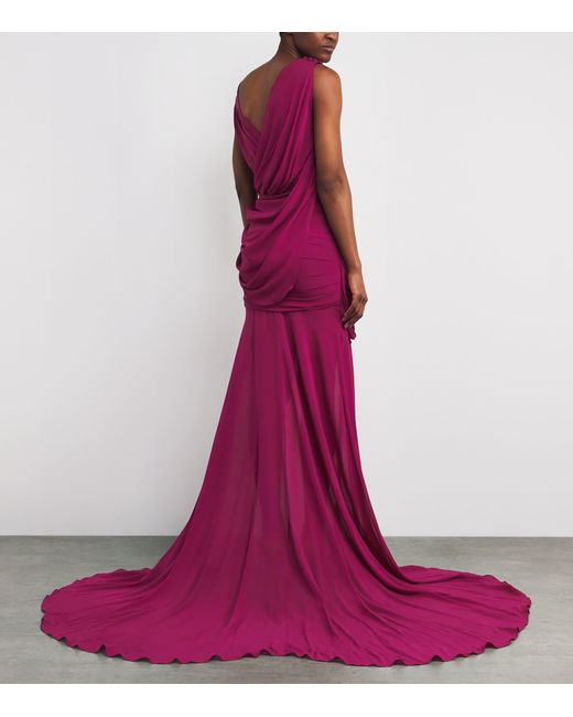Sandra Mansour Purple Silk-Blend Crepe Ombre Gown