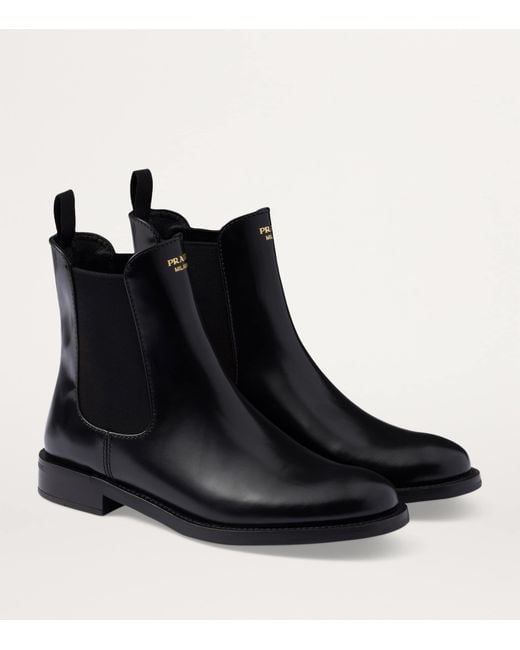 Prada Black Brushed Leather Ankle Boots