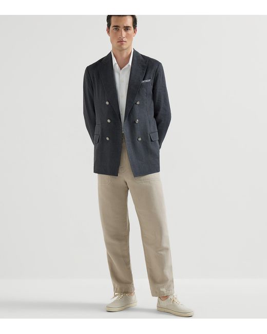 Brunello Cucinelli Gray Linen-Cotton Drill Trousers for men